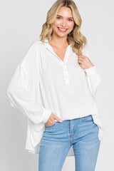 Ivory Lightweight Striped Textured Collared Top