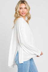 Ivory Lightweight Striped Textured Collared Top