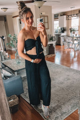 Black Front Tie Crop Top and Pant Maternity Set