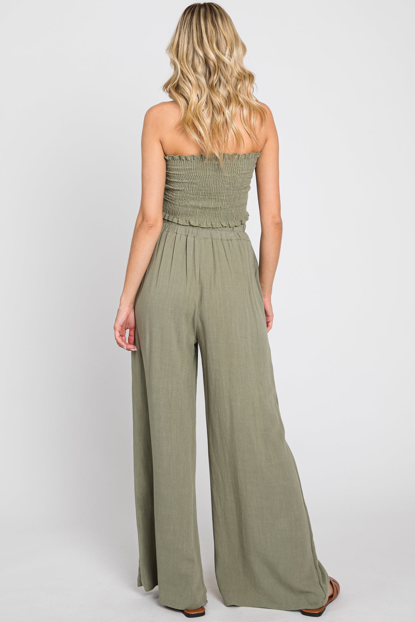 Olive Front Tie Crop Top and Pant Set