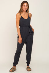 Charcoal Grey Sash Tie Maternity Jumpsuit