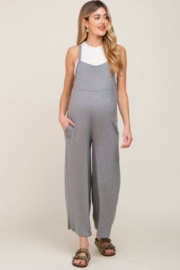 Heather Grey Sleeveless Pocketed Wide Leg Maternity Jumpsuit