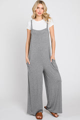 Heather Grey Sleeveless Pocketed Wide Leg Jumpsuit