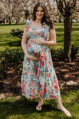 Multicolor Floral Ruffle Accent Maternity Maxi Dress