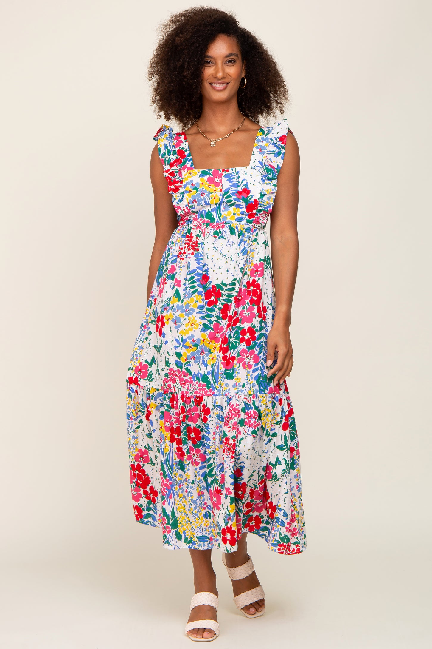 Multicolor Floral Ruffle Accent Maternity Maxi Dress