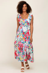 Multicolor Floral Ruffle Accent Maternity Maxi Dress