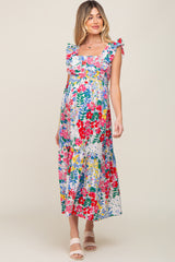 Multicolor Floral Ruffle Accent Maternity Maxi Dress