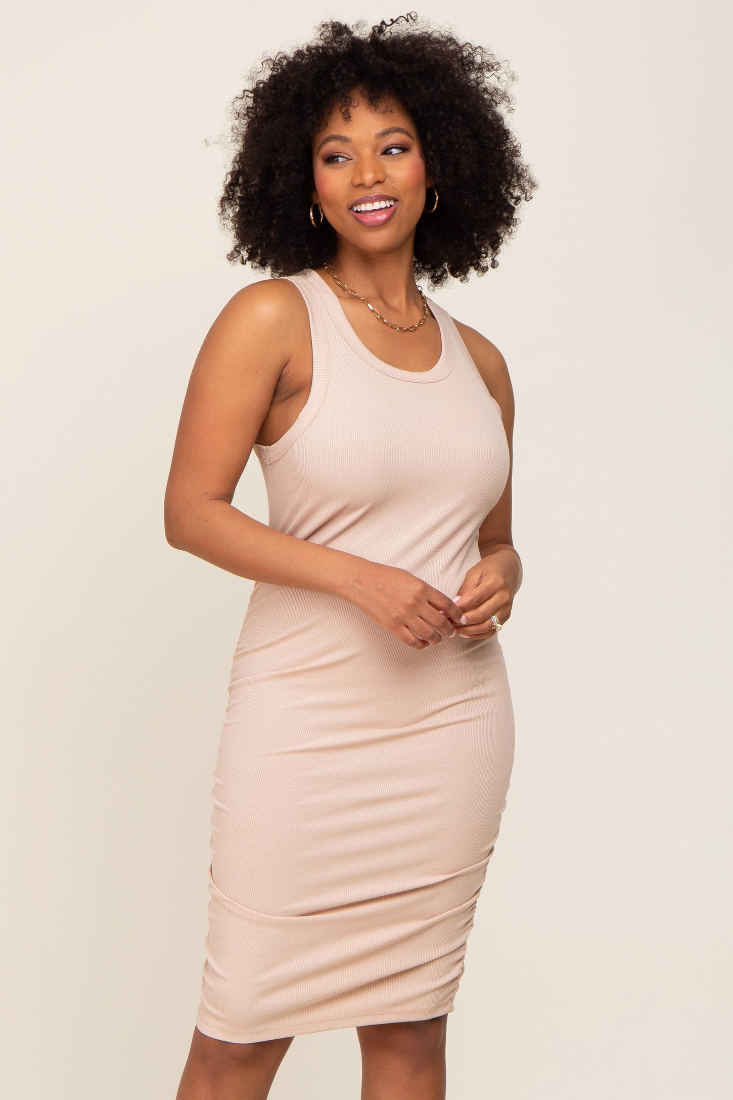 Taupe Ribbed Sleeveless Maternity Dress