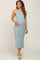 Mint Ribbed Sleeveless Ruched Side Slit Maternity Midi Dress