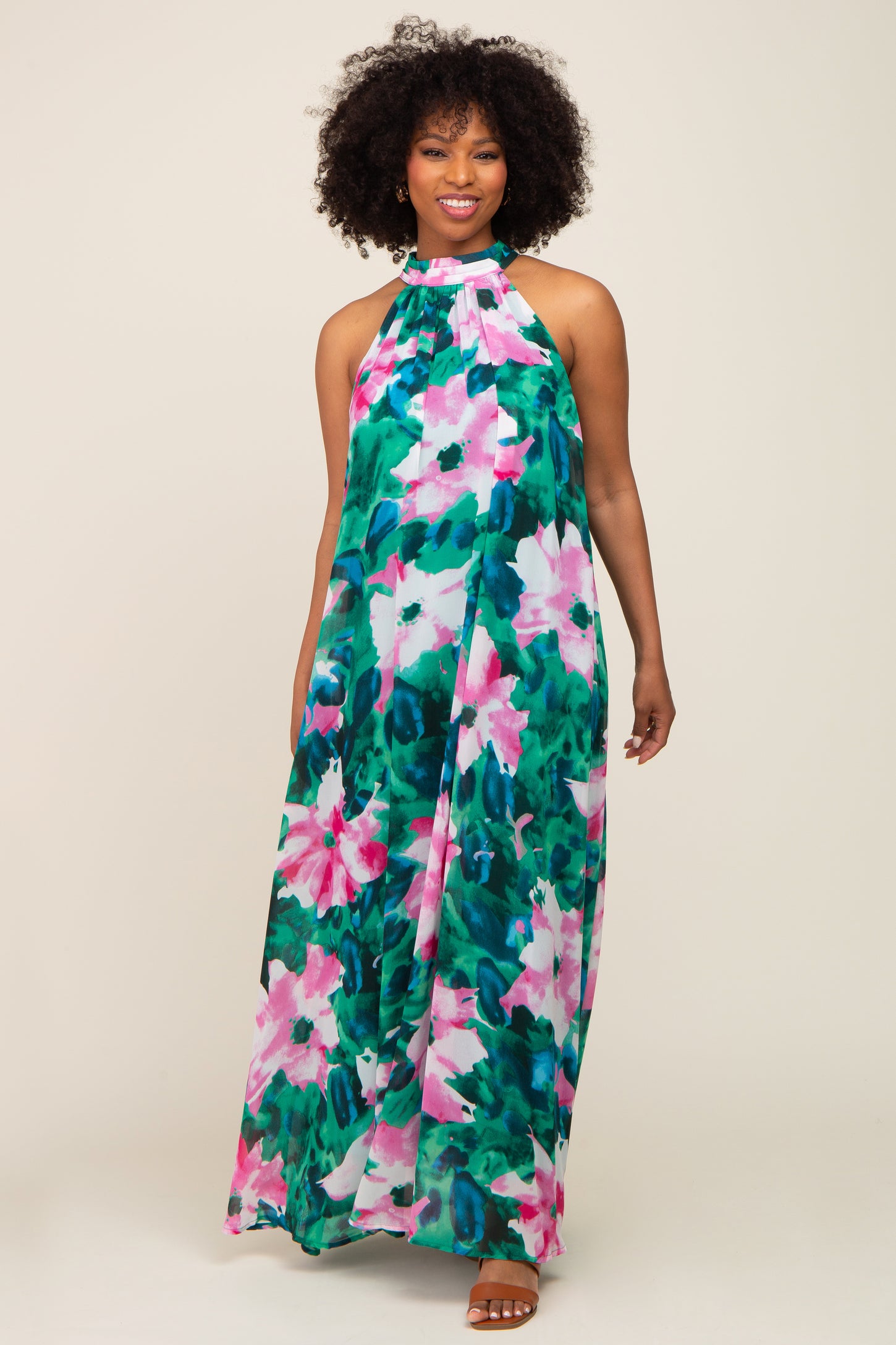 Green Multi-Color Halter Maxi Dress Green Multi-Color Halter Maxi Dress