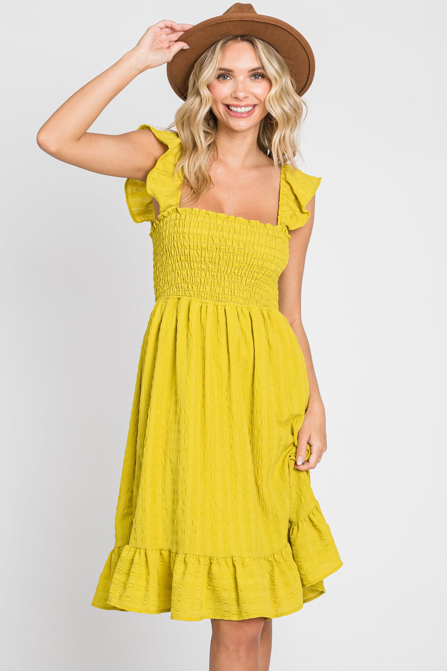Lime Textured Sleeveless Smocked Maternity Dress