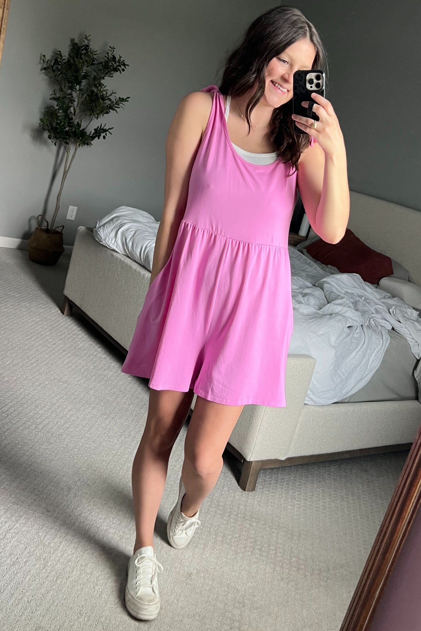 Pink Knot Strap Maternity Romper