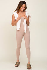 Taupe Ribbed Sleeveless Maternity Jumpsuit