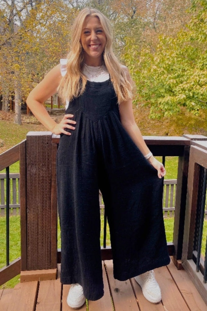 Black Pocket Front Wide Leg Jumpsuit
