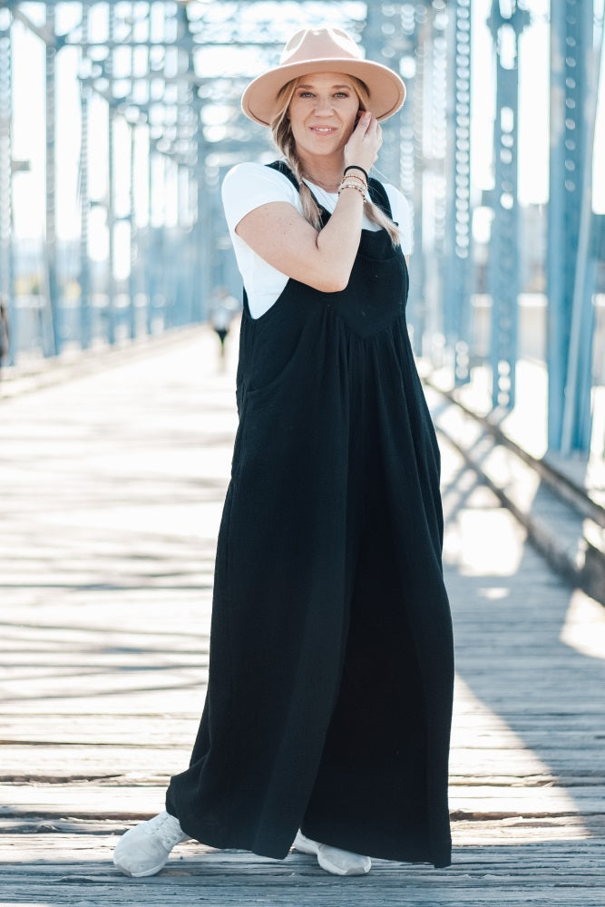 Black Pocket Front Wide Leg Jumpsuit