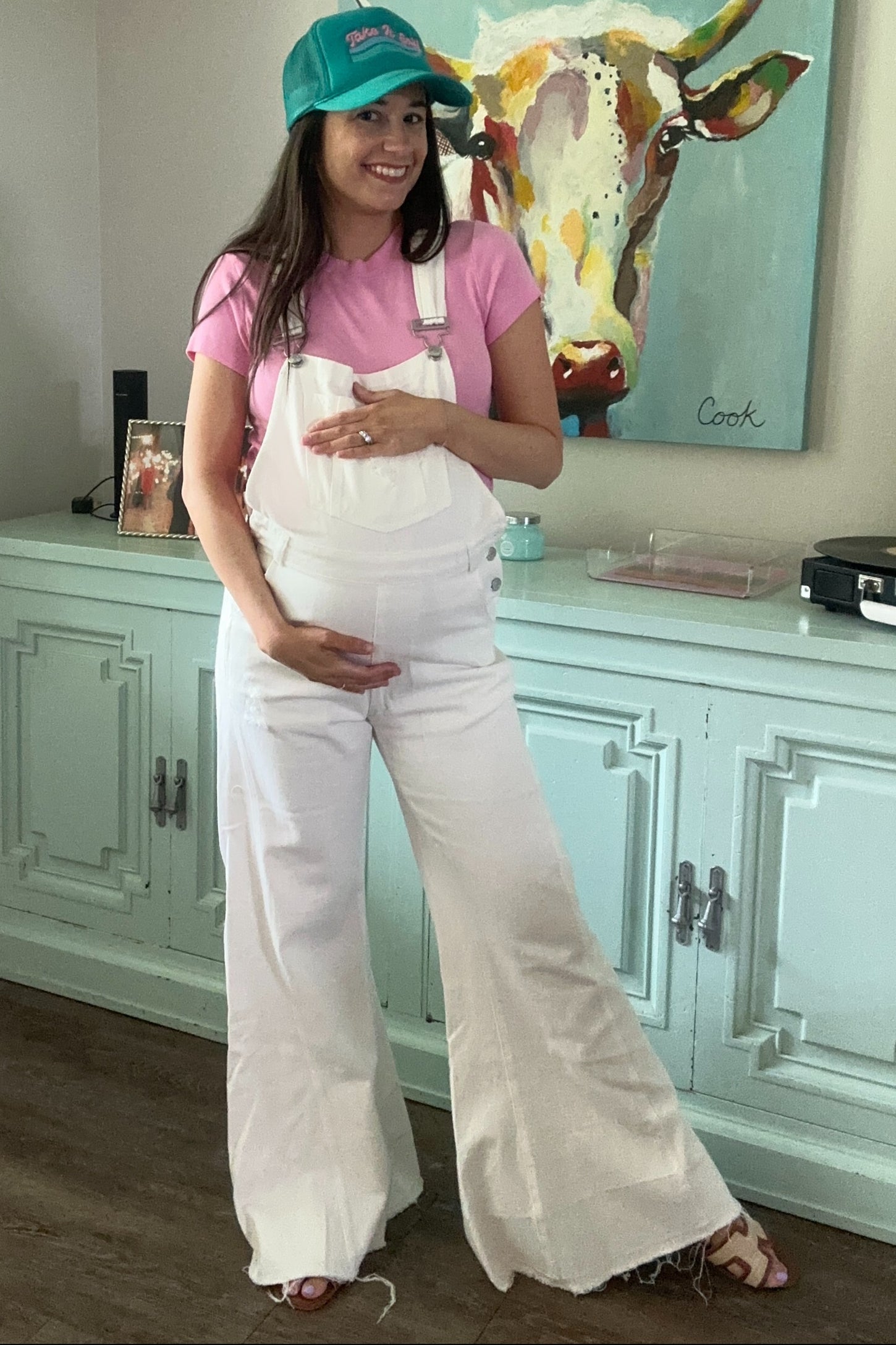 Ivory Denim Distressed Wide Leg Maternity Overalls