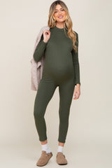 Olive Ribbed Maternity Jumpsuit