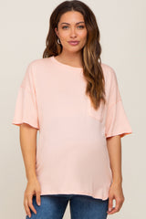 Peach Short Sleeve Pocketed Maternity Top