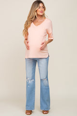 Peach Pocketed V-Neck Maternity Top