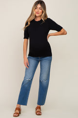 Black Knit Fitted Maternity Blouse