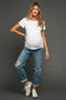 Blue Distressed Knee Rolled Hem Maternity Straight Leg Jeans
