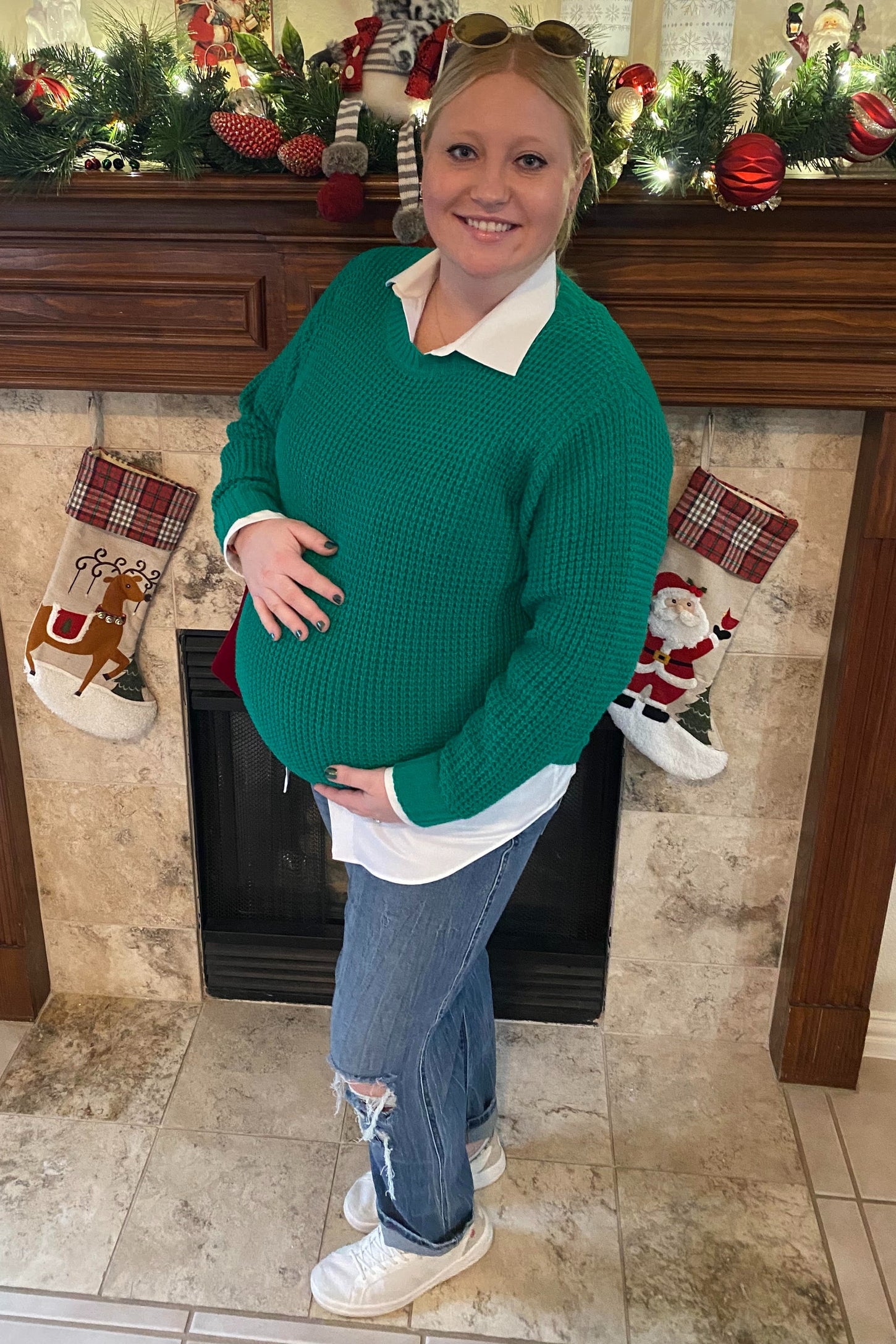 Blue Distressed Knee Rolled Hem Maternity Straight Leg Jeans