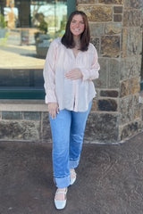 Peach Button-Down Raw Hem Maternity Blouse