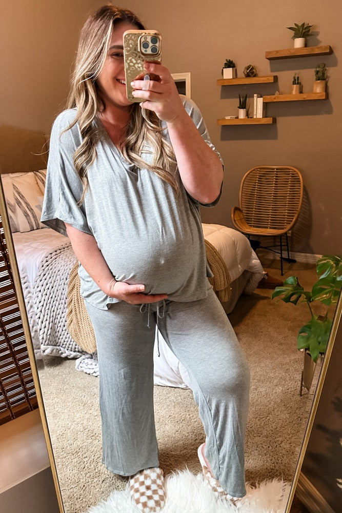 Heather Grey Cropped Pant Maternity Set