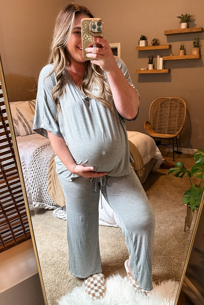 Heather Grey Cropped Pant Maternity Set