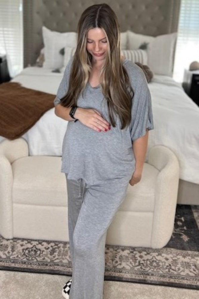 Heather Grey Cropped Pant Maternity Set