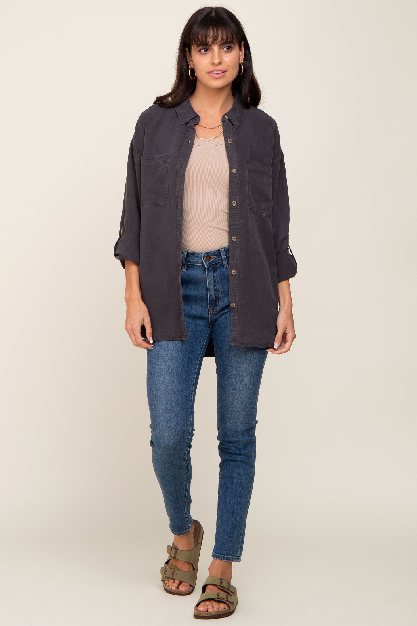 Charcoal Button Down Top