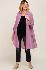 Lilac Button Front Side Slit Oversized Maternity Blouse