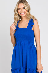 Royal Smocked Square Neck Ruffle Strap Tiered Midi Dress