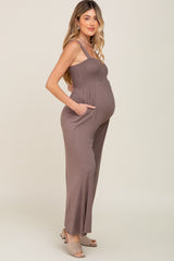 Brown Sleeveless Wide Leg Maternity Jumpsuit