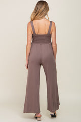 Brown Sleeveless Wide Leg Maternity Jumpsuit