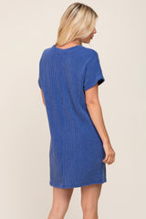 Royal Blue Ribbed Front Pocket Dolman Short Sleeve Dress