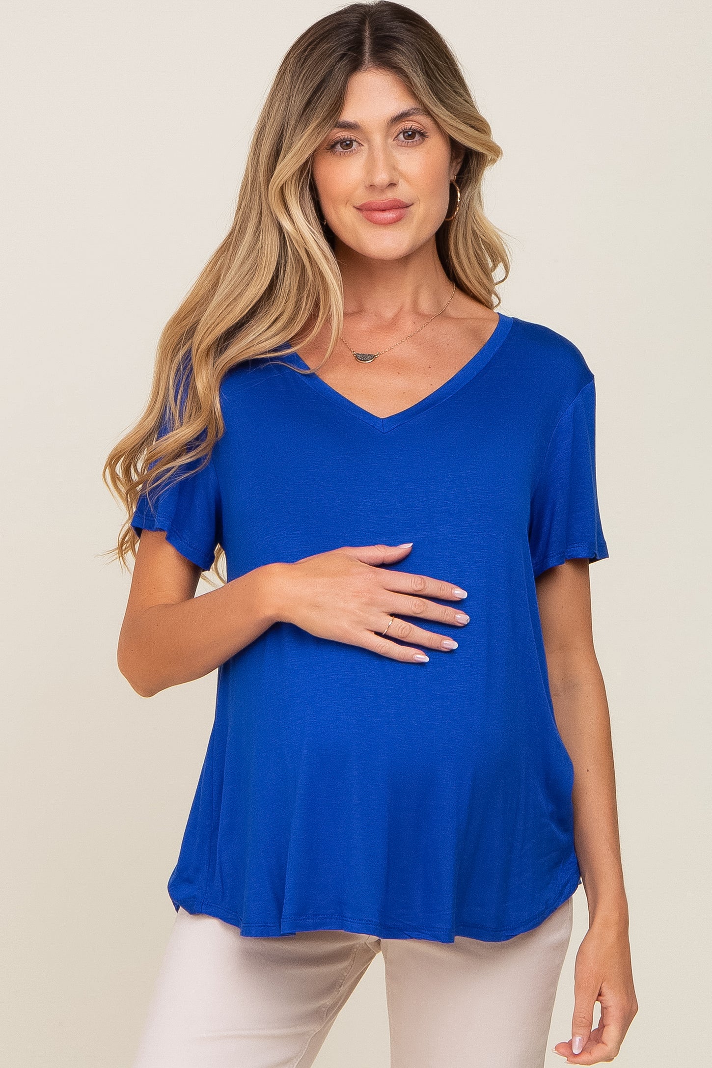Blue V-Neck Maternity Tee