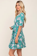 Jade Floral Wrap Front V-Neck Short Sleeve Dress