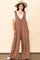 Mocha Deep V Sleeveless Wide Leg Jumpsuit