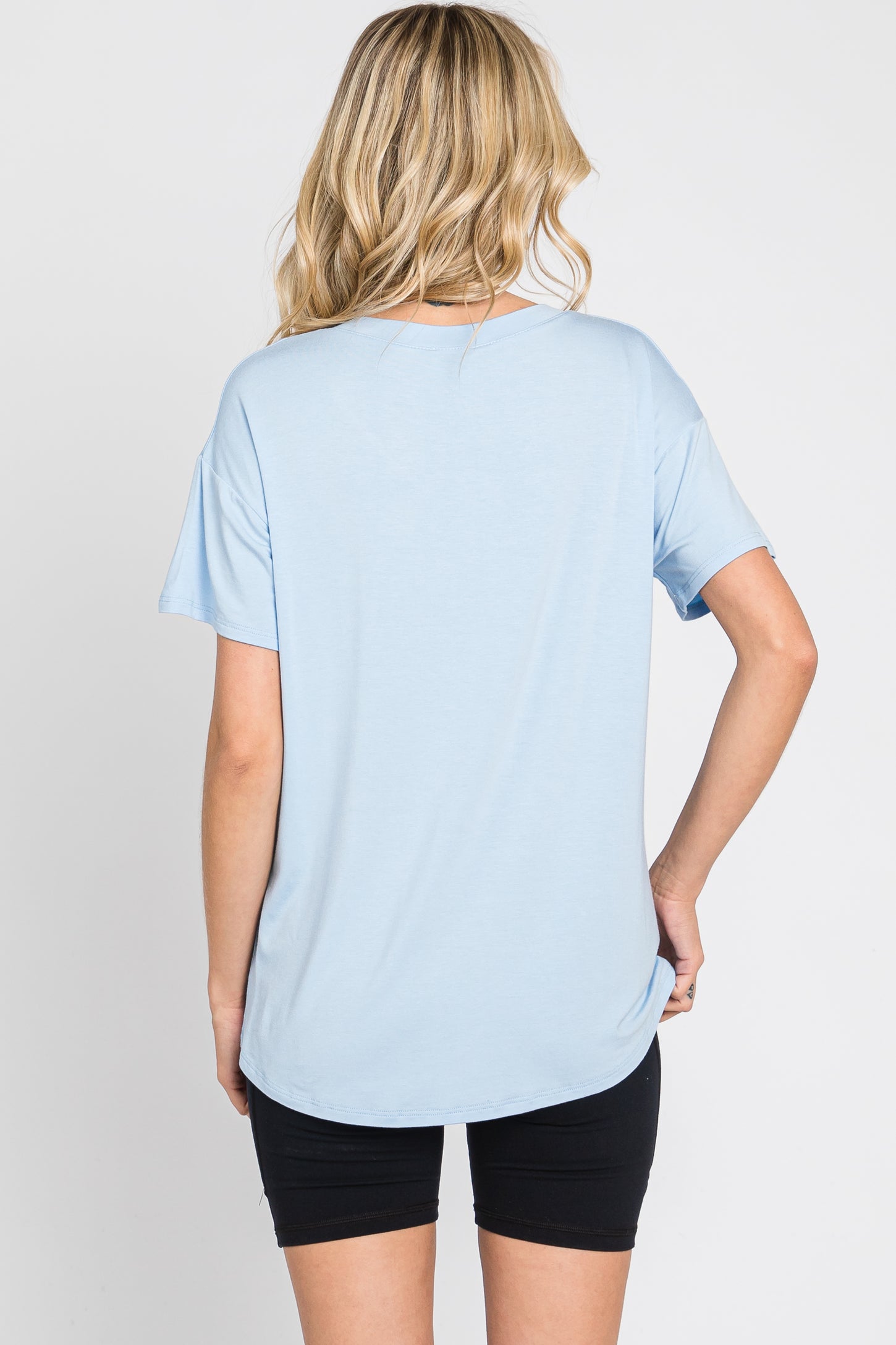 Light Blue V-Neck Basic Top