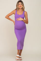Lavender Ribbed Basic Maternity Maxi Dress