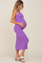 Lavender Ribbed Basic Maternity Maxi Dress