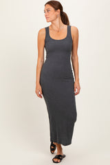 Charcoal Ribbed Basic Maternity Maxi Dress