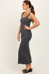 Charcoal Ribbed Basic Maxi Dress