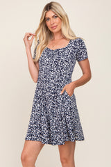 Navy Floral Short Sleeve Maternity Dress