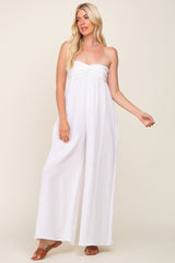 White Strapless Front Twist Jumpsuit