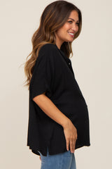 Black Button Up Dolman Short Sleeve Maternity Top