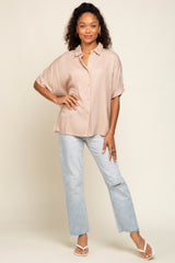 Taupe Button Up Dolman Short Sleeve Top