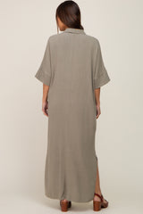 Olive Collared Linen Maternity Maxi Dress