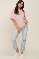 Light Pink Oversized Pocket Front Short Sleeve Top